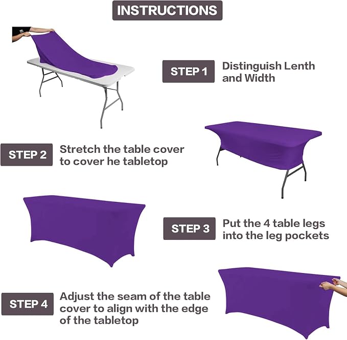 IVAPUPU 4FT Table Cloth for Rectangular Fitted Events Stretch Purple Table - Image 3