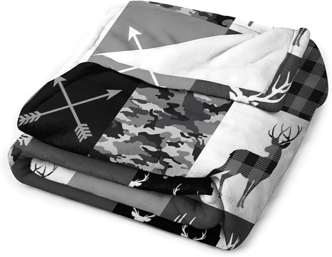 Rustic Cabin Throw Blanket, Farmhouse Grey Camouflage Deer Vintage Country - Image 3