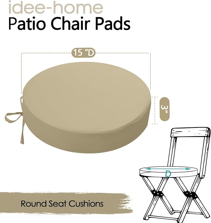 idee-home Outdoor Bistro Chair Cushions, 15”x15”x 3” Thick Outdoor Round Seat - Image 4