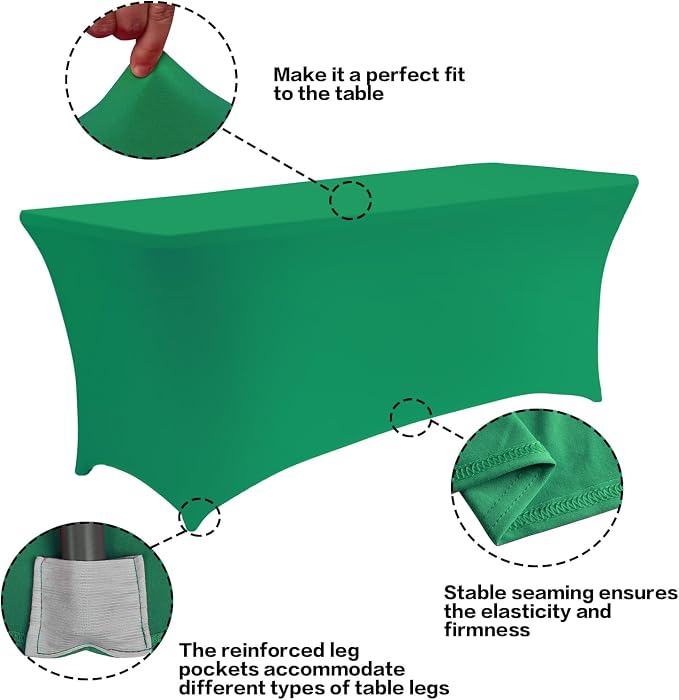 IVAPUPU 2 Pack 4FT Table Cloth for Rectangular Fitted Events Stretch Emerald - Image 2