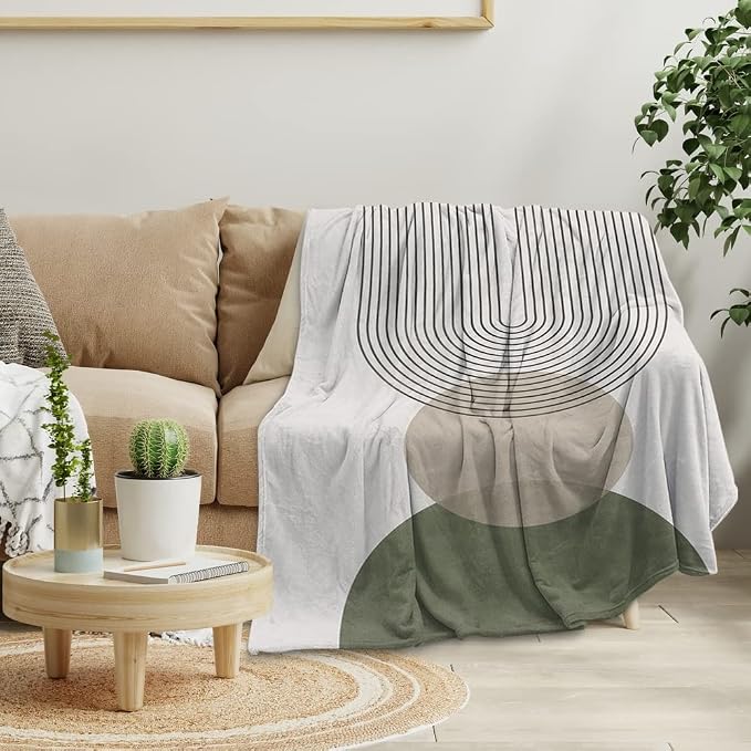 Boho Mid Century Throws Blankets Beige Yellow Modern Abstract Throw Blankets - Image 2