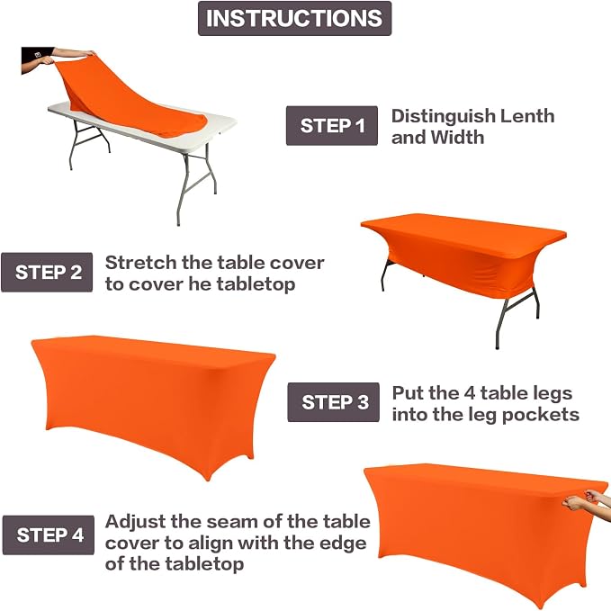 IVAPUPU 8FT Table Cloth for Rectangular Fitted Events Stretch Orange Table - Image 4