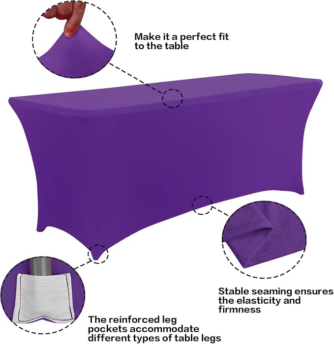 IVAPUPU 4FT Table Cloth for Rectangular Fitted Events Stretch Purple Table - Image 2