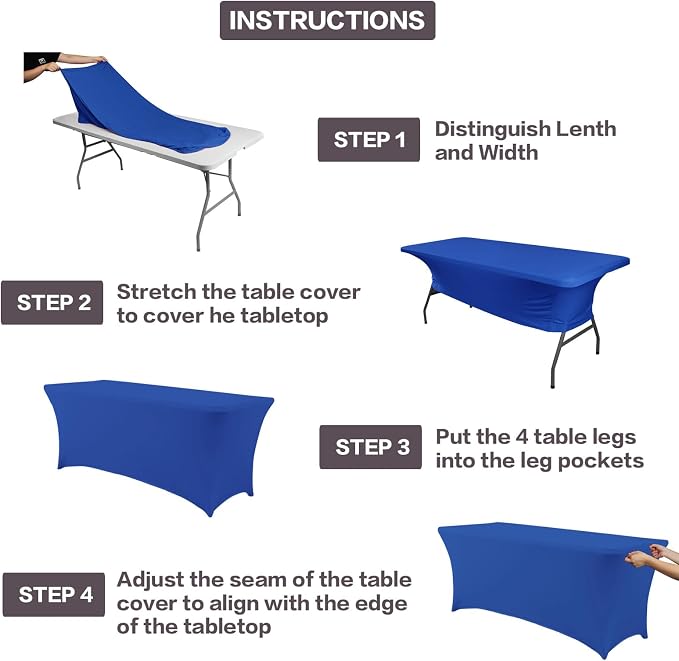 IVAPUPU 2 Pack 4FT Table Cloth for Rectangular Fitted Events Stretch Royal Blue - Image 4