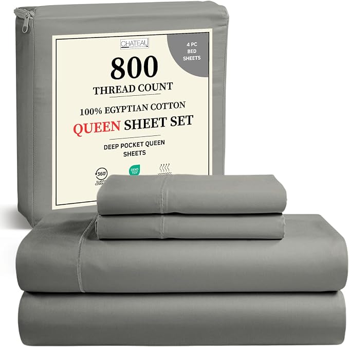 Egyptian Cotton Sheets Queen Size Bed Set Deep Pockets, 800 TC Cotton Queen by CHATEAUHOMECOLLECTION