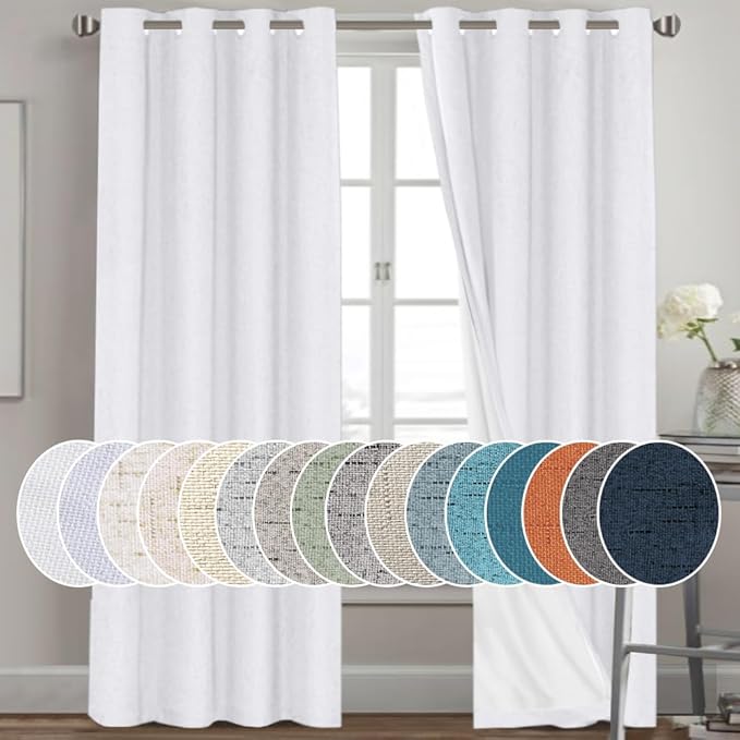 PrinceDeco Blackout Curtains 84 Inches Long Linen Blackout Curtains by PrinceDeco