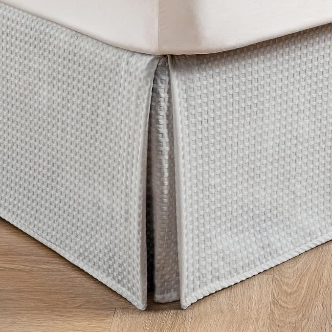 MIYE Pleated Waffle Weave Bed Skirt, Tailored Dust Ruffle 14 Inch Drop Easy Fit - Image 2