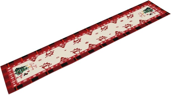 Merry Christmas Table Runner, Snowman Deer Elk Christmas Tree Table Runners - Image 2