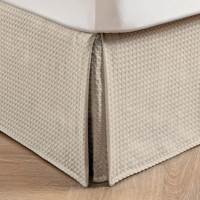 MIYE Pleated Waffle Weave Bed Skirt, Tailored Dust Ruffle 12 Inch Drop Easy Fit - Image 2
