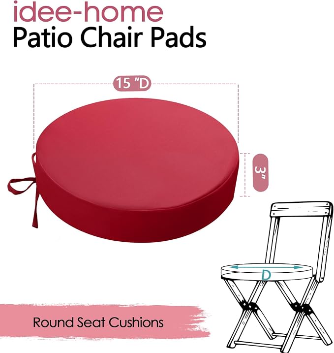 idee-home Outdoor Bistro Chair Cushions, 15”x15”x 3” Thick Outdoor Round Seat - Image 6