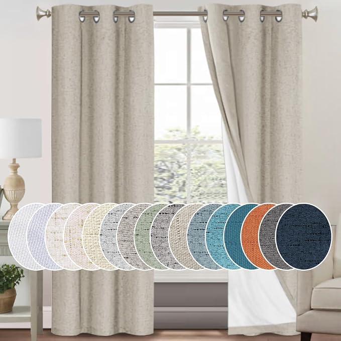 PrinceDeco 100% Blackout Curtains 84 Inches Length 2 Panels Set Blackout Linen by PrinceDeco
