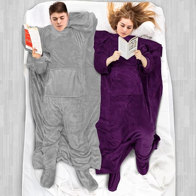 PAVILIA Fleece Blanket with Sleeves, Foot Pockets - Image 5