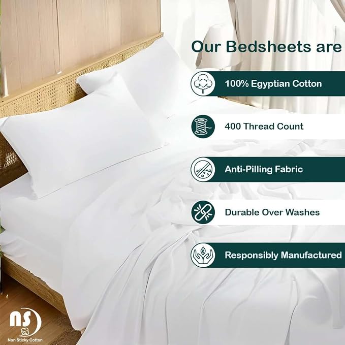 NON Sticky cotton Full Size Sleeper Sofa Sheets, 4 Piece Egyptian Cotton Bed - Image 2