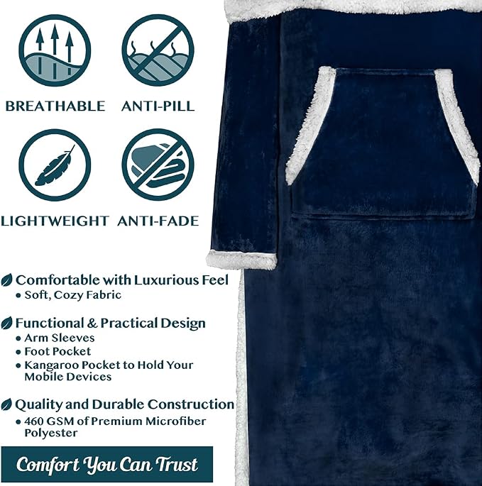 PAVILIA Sherpa Blanket with Sleeves, Foot Pocket - Image 4