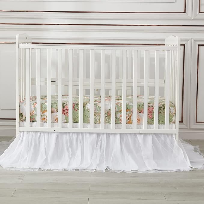 Brandream Crib Bed Skirt for Baby Girls Boys White Lace Tulle Ballerina Girls - Image 5