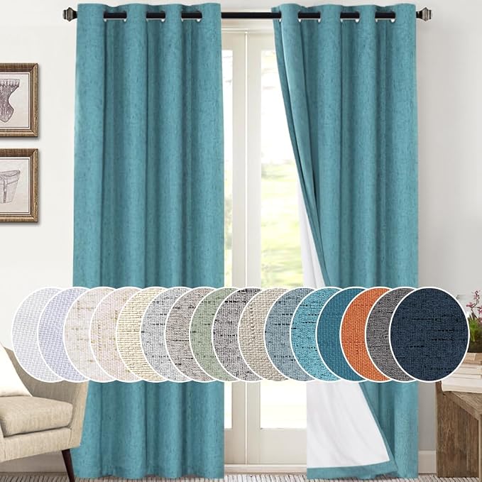 PrinceDeco 100% Blackout Curtains 108 Inches Long Thermal Insulated Textured by PrinceDeco
