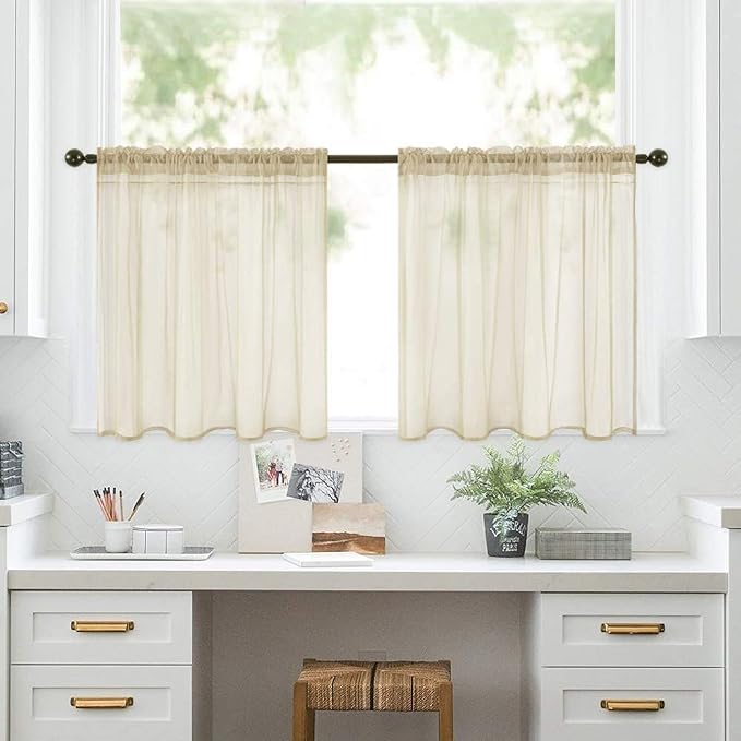 MIULEE 2 Panels Kitchen Tiers Half Window Sheer Curtains Rod Pocket Translucent - Image 7