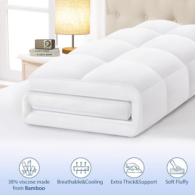 ELEMUSE Queen Cooling Bamboo Viscose Mattress Topper - Image 2