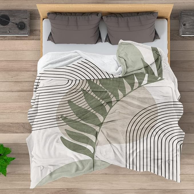Boho Mid Century Throws Blankets Beige Yellow Modern Abstract Throw Blankets - Image 5