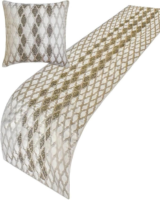 The HomeCentric King/Queen/Twin Ivory Decorative Twin 53"x18" Bed Runner - Image 4