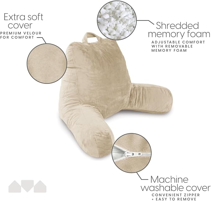Milliard Reading Pillow with Arms, Shredded Memory Foam Back Pillow - Image 3