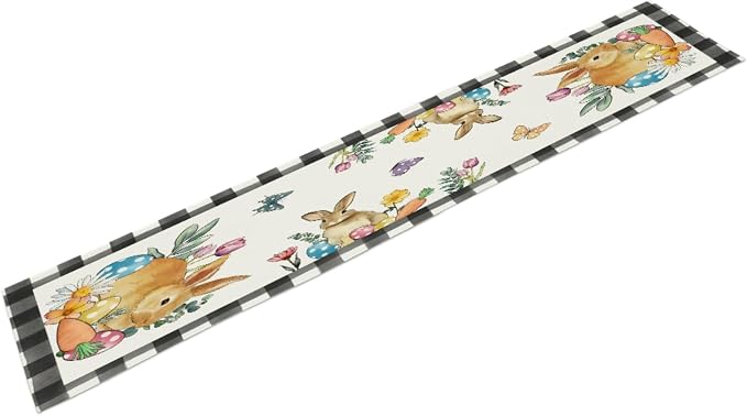 Easter Bunnies Table Runner, Easter Eggs Linen Farmhouse Table Runners - Image 2