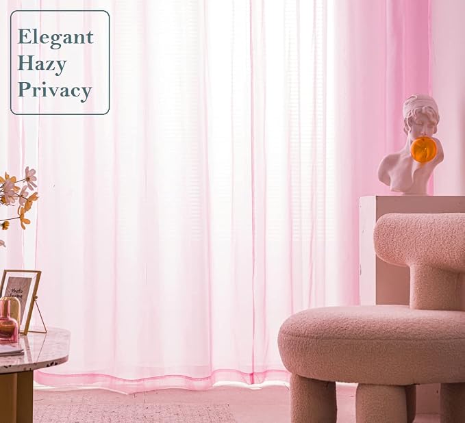 PI Pink Sheer Curtains 84 Inches Length - Image 3