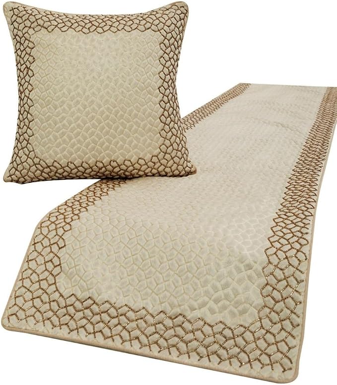 The HomeCentric King/Queen/Twin Ivory & Gold Designer Queen 74"x18" Bed Runner by TheHomeCentric