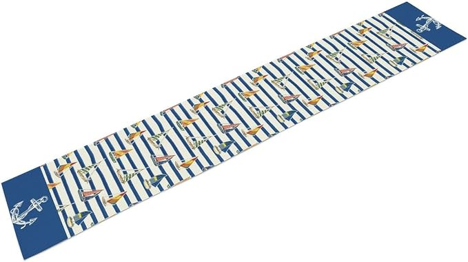 Nautical Anchor Table Runner, Retro Coastal Ship Anchor Stripe Navy Blue - Image 6