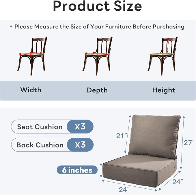 6" Thicker Outdoor Chair Cushion 3 Sets - Image 2