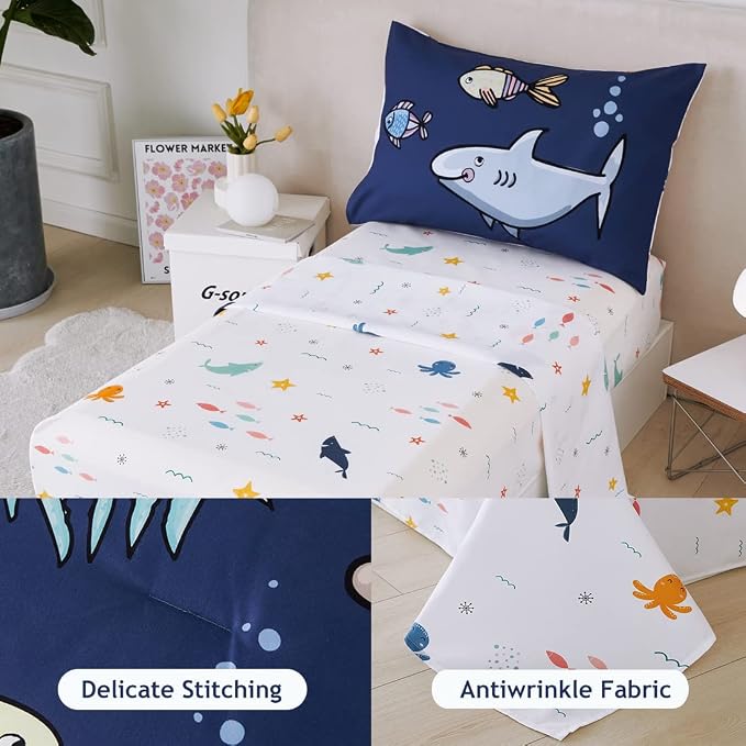 PERFEMET 4 Pieces Twin Bed in A Bag Navy Blue Ocean Animal Themed Kids - Image 4