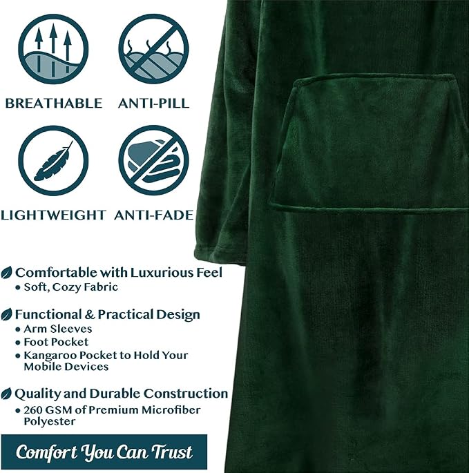 PAVILIA Fleece Blanket with Sleeves, Foot Pockets - Image 4