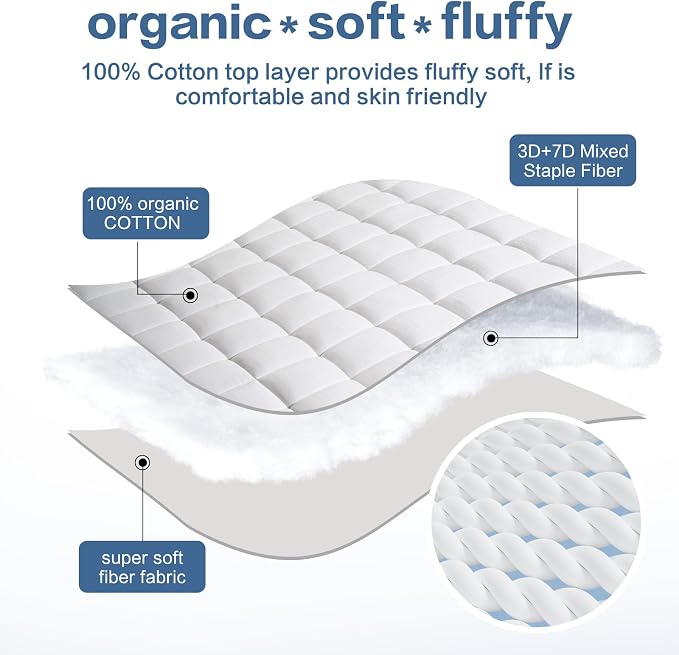 LEISURE TOWN Mattress Pad Full Size Soft Cotton Mattress Cover, Quilted Fitted - Image 3