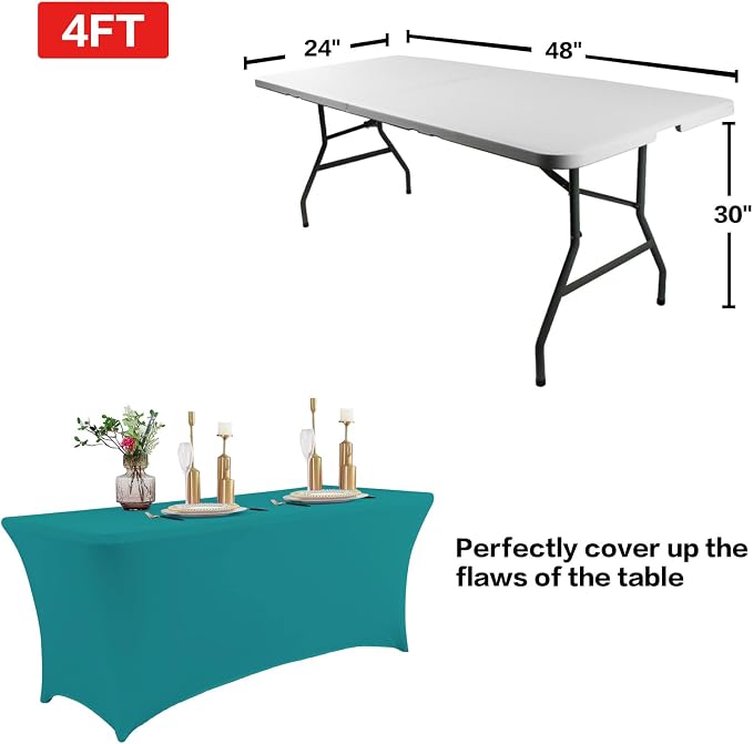 IVAPUPU 2 Pack 4FT Table Cloth for Rectangular Fitted Events Stretch Lake Blue - Image 3