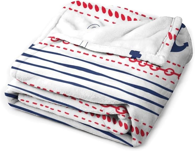 Anchor Blanket Vintage Navy Blue Red Stripe Nautical Anchor Abstract Art - Image 2