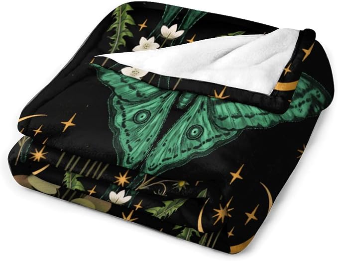Moon Phase Moth Blanket, Vintage Botanical Mushroom Wildflower Gothic Night - Image 3