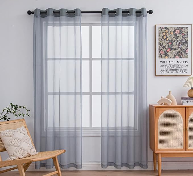 PI Grey Sheer Curtains 84 Inches Long by PI