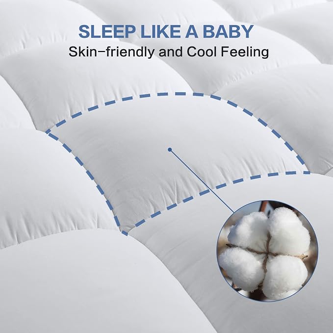 COHOME Full Size Mattress Topper Extra Thick Cooling Mattress Pad 400TC Cotton - Image 3