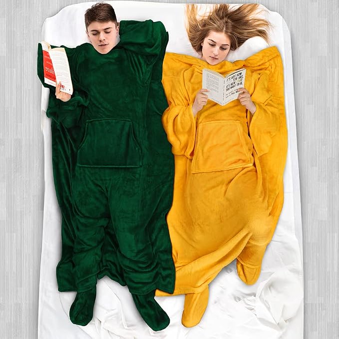 PAVILIA Fleece Blanket with Sleeves, Foot Pockets - Image 5