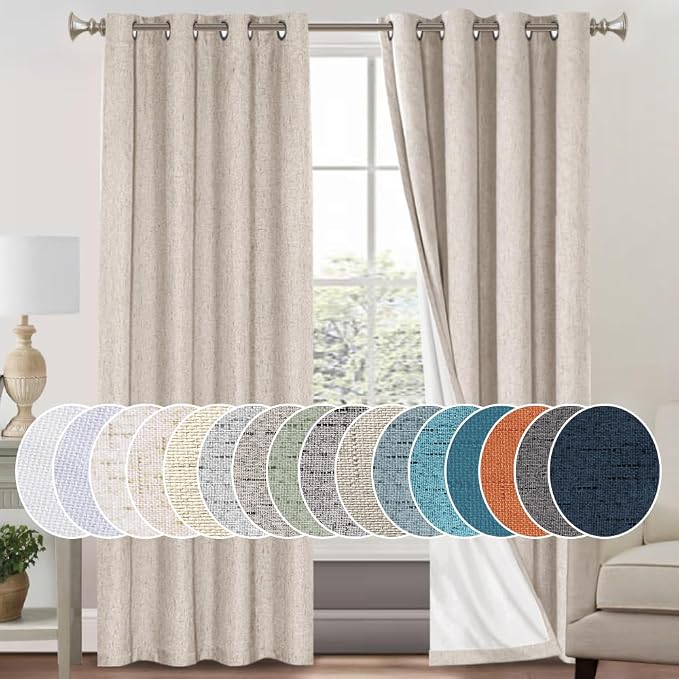 PrinceDeco Primitive Textured Linen 100% Blackout Curtains by PrinceDeco