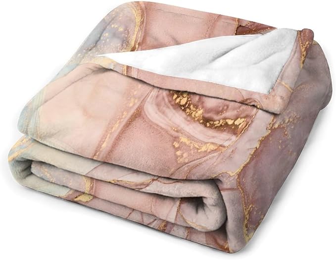 Abstract Marble Blanket, Modern Luxury Baroque Golden Pink Purple Stone Veins - Image 4