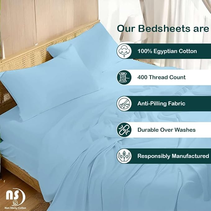 NON Sticky cotton Twin Size Sleeper Sofa Sheets, 4 Piece Egyptian Cotton Bed - Image 2