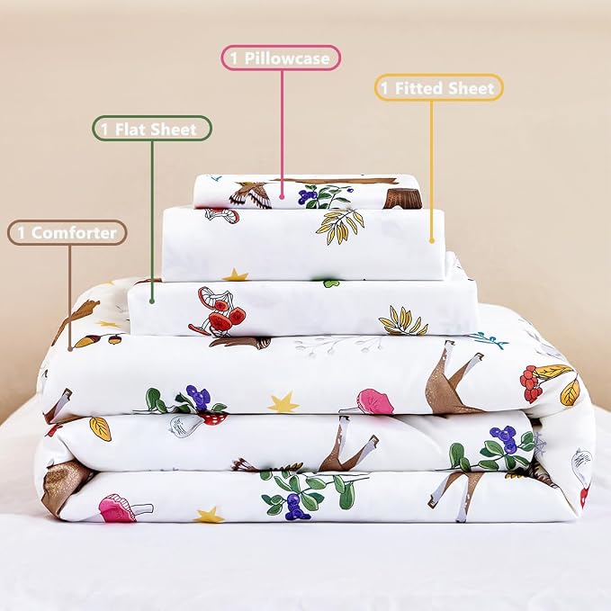 PERFEMET 4-Piece Toddler Bedding Set-Reversible Woodland Animal Toddler Bed Sets - Image 7