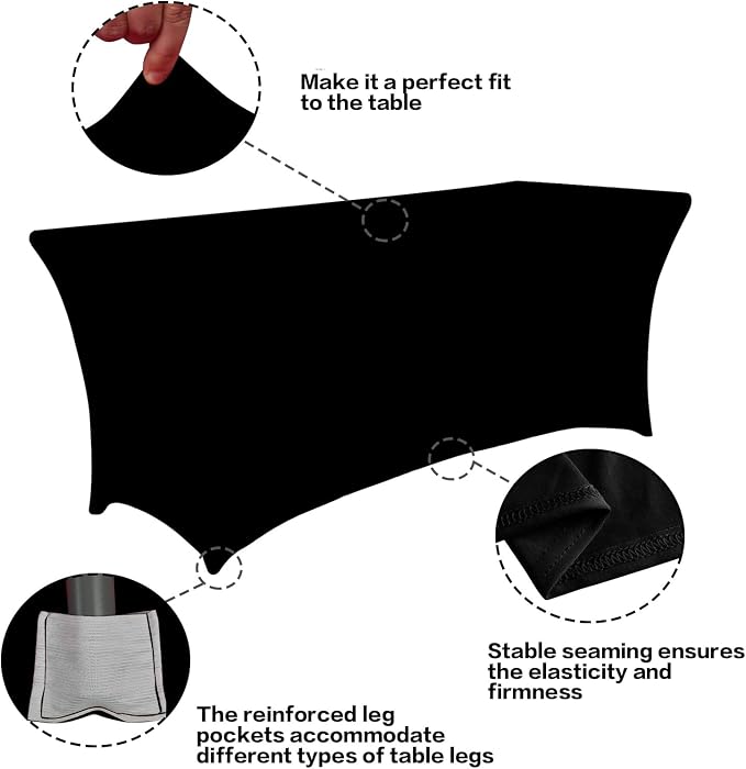 IVAPUPU 2 Pack 4FT Table Cloth for Rectangular Fitted Events Stretch Black - Image 2