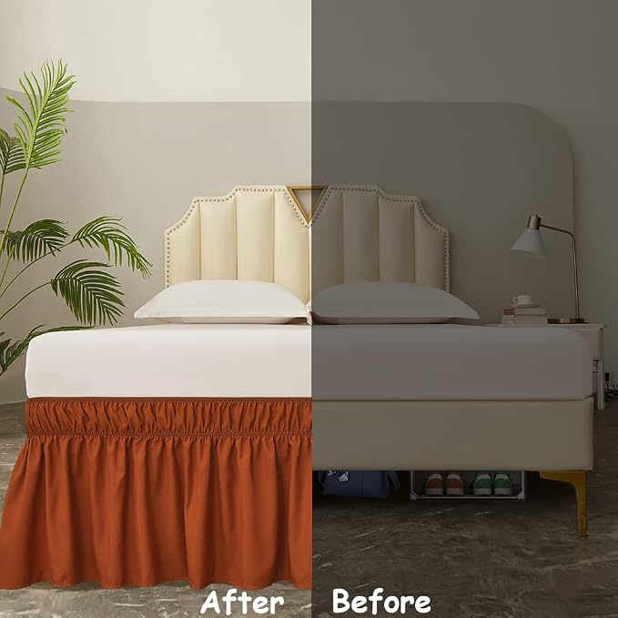 MEILA Wrap Around Bed Skirt Three Fabric Sides Elastic Dust Ruffled 24 Inch - Image 4