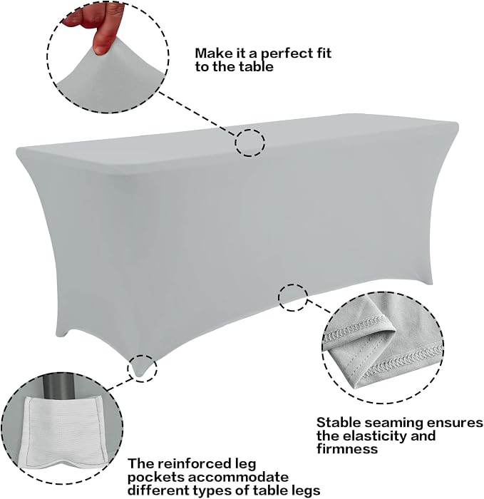 IVAPUPU 2 Pack 4FT Table Cloth for Rectangular Fitted Events Stretch Grey Table - Image 2