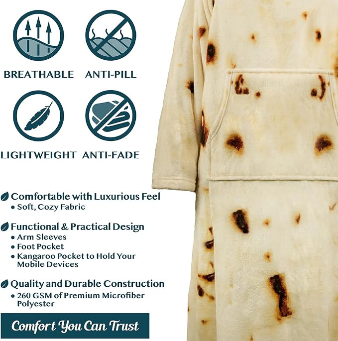 PAVILIA Fleece Blanket with Sleeves, Foot Pockets - Image 4