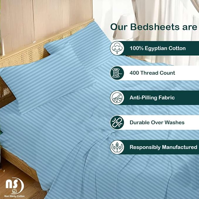 NON Sticky cotton Full Size Sleeper Sofa Sheets, 4 Piece Egyptian Cotton Bed - Image 2