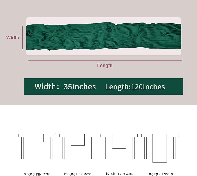 BALCONY & FALCON Emerald Green Cheesecloth Table Runner 10FT 120 Inch Rustic & - Image 3