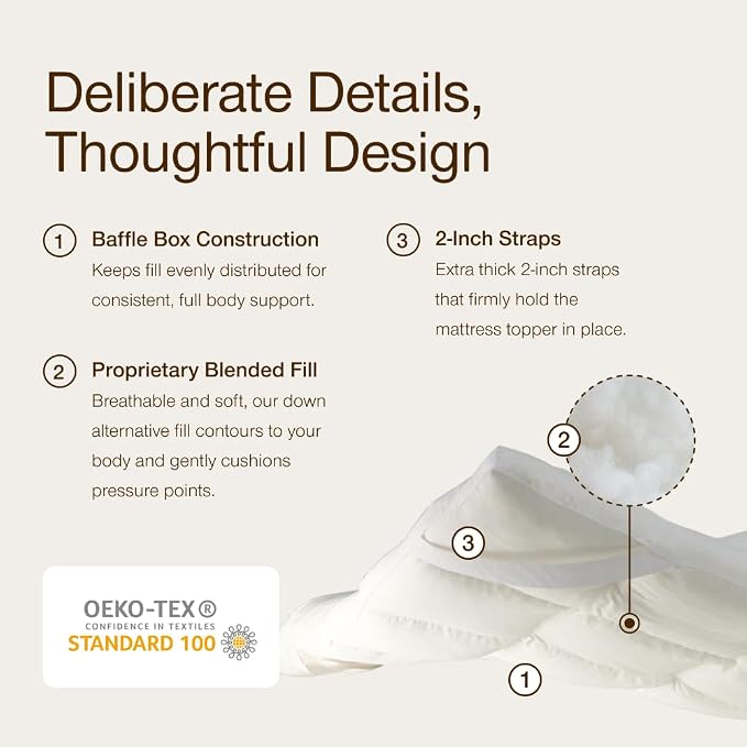 Coop Home Goods Essence Down Alternative Mattress Topper Full, Plush 2-Inch - Image 2